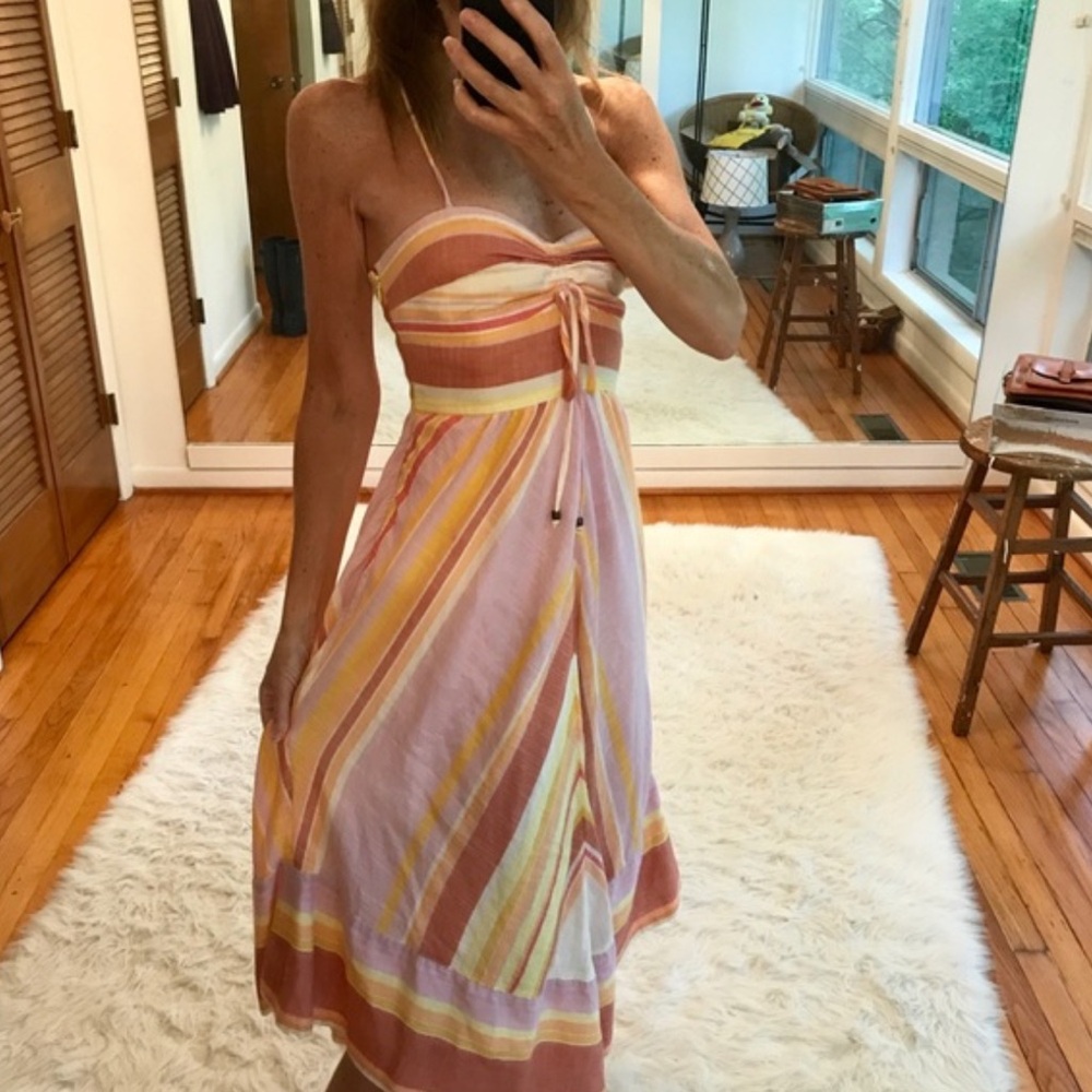 Anthropologie Savannah Halter Summer Dress‎ Pastels Pink Size 4 Beach Vacation - Picture 2 of 13